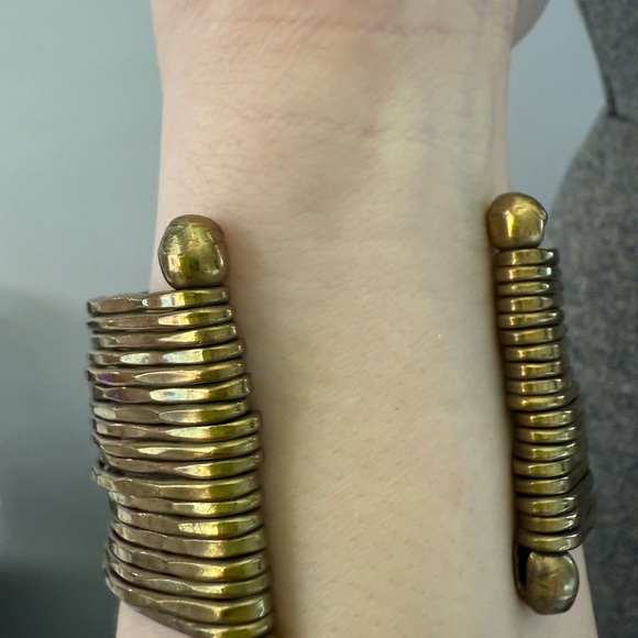 Vintage Brass Coil Cuff Bracelet – Stacked Bangle Look - Picture 4 of 4